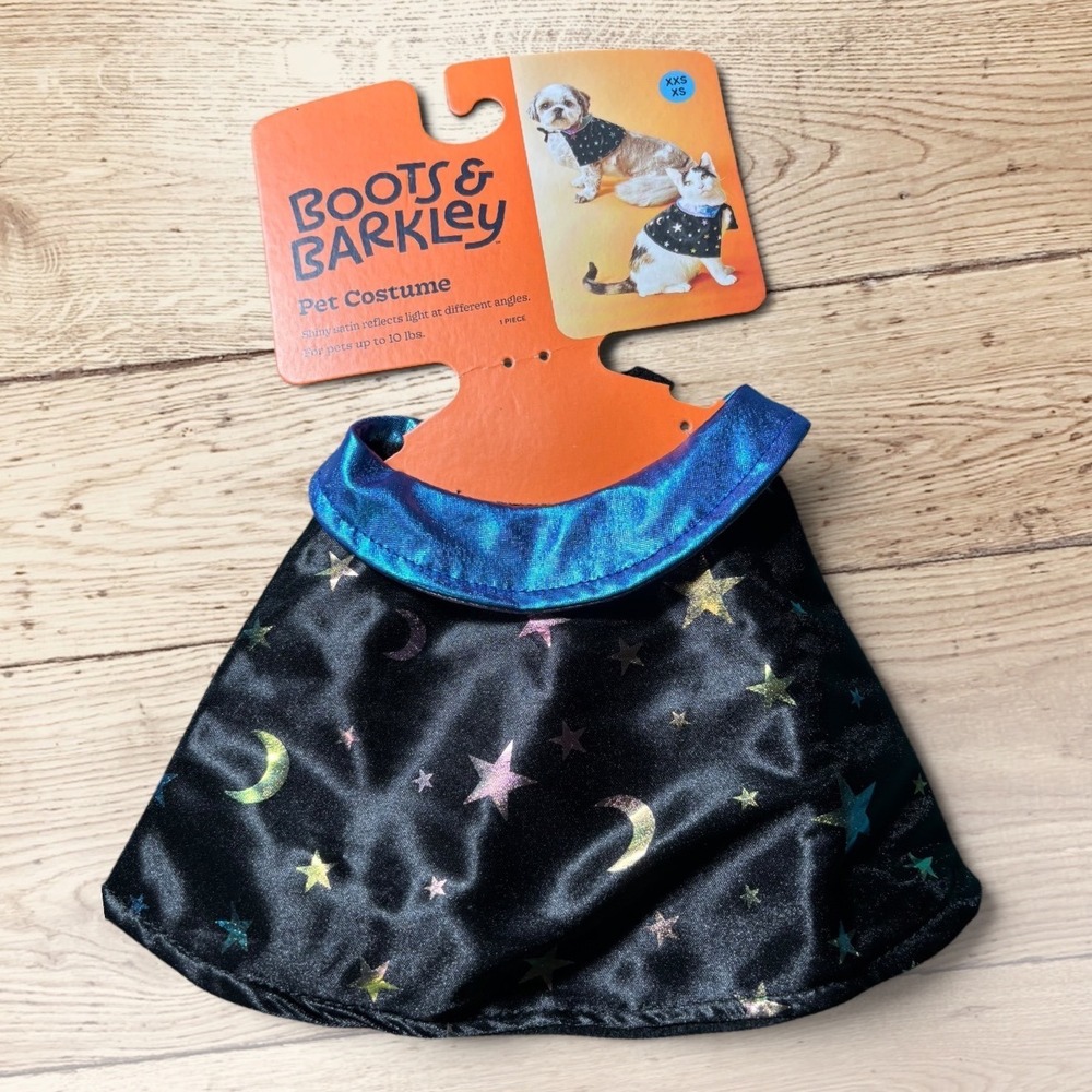 Boots & Barkley Pet Costume Wizard Witch Cape Stars Moons Black Blue XXS XS NEW